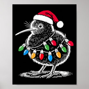 Vintage Kiwi Bird Santa Hat jul Light Birdin Poster