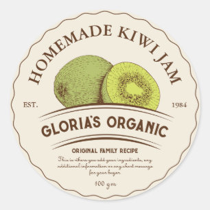 Vintage Kiwi Fruit Sylt Anpassningsbar Product Lab Runt Klistermärke