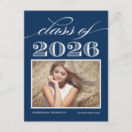 Vintage Klass 2026 Marinblå Fotoexamen Vykort
