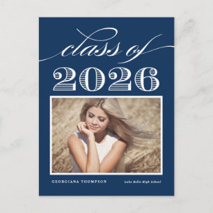 Vintage Klass 2026 Marinblå Fotoexamen Vykort