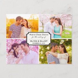 Vintage Klassisk Bokplansch Fyra Foto Spara Datume Meddelande Vykort