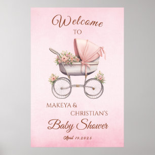 Vintage Klassisk Flicka Rosa Baby Shower Välkomsts Poster