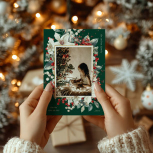 Vintage Klassisk Helgdag Blommigt ett fotokort Julkort