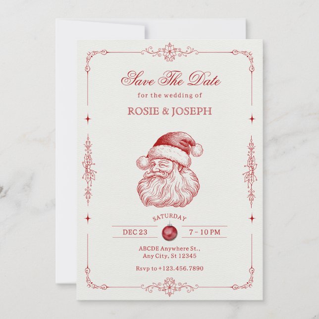 Vintage klassisk jul tomtebröllop  spara datumet (Framsida)