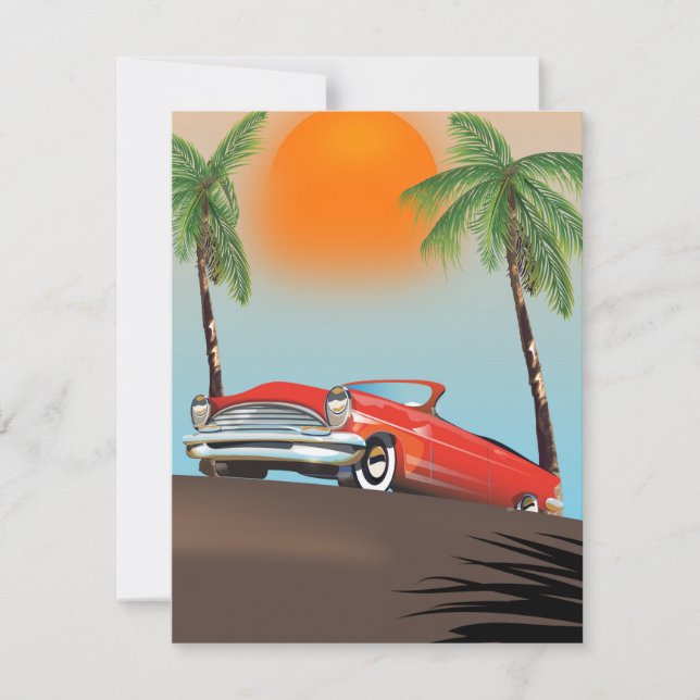 Vintage Klassisk rödbil i Paradise (Framsida)