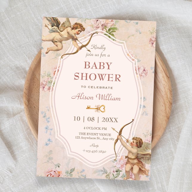 Vintage klassisk romantisk änglar baby shower inbjudningar (Skapare uppladdad)