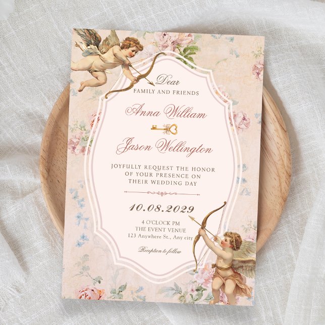 Vintage klassisk romantisk änglar elegant bröllop inbjudningar (Skapare uppladdad)