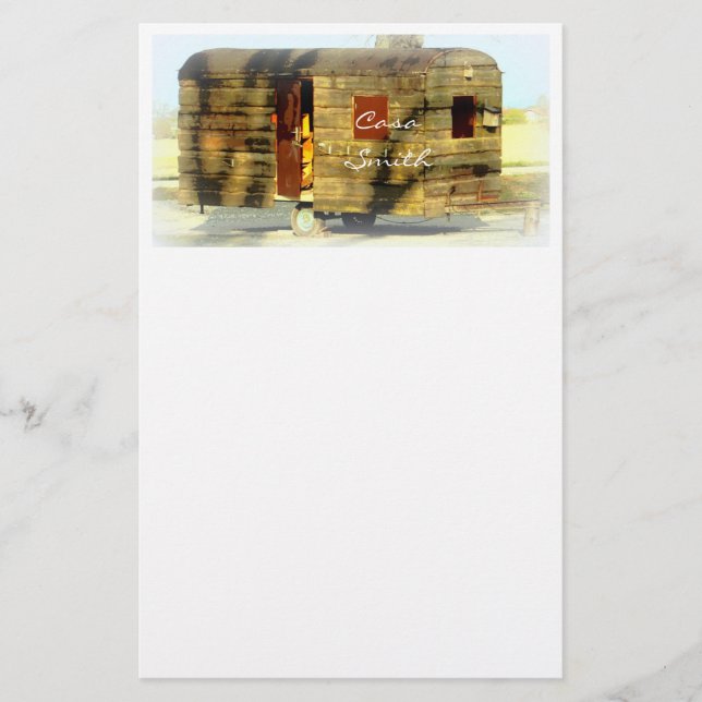 Vintage, klassisk, vårdad träkaravan brevpapper (Framsida)