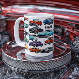 Vintage klassiska bilar collage mönster kaffemugg