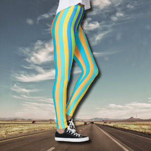 Vintage Klassiskt blått och Orange regnbåge Rand Leggings