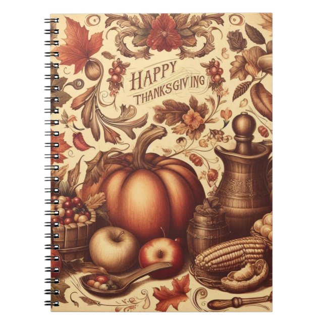Vintage/Klassiskt Happy thanksgiving Anteckningsbok (Framsidan)