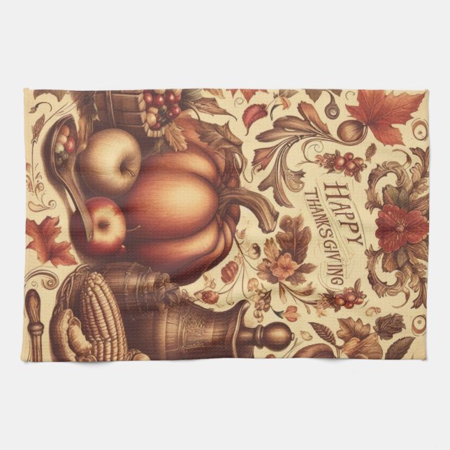 Vintage/Klassiskt Happy thanksgiving Kökshandduk (Horisontell)