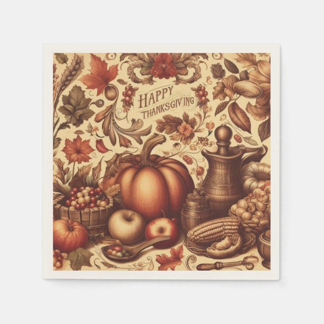 Vintage/Klassiskt Happy thanksgiving Pappersservett (Framsidan)