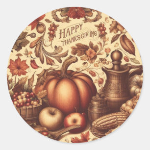 Vintage/Klassiskt Happy thanksgiving Runt Klistermärke