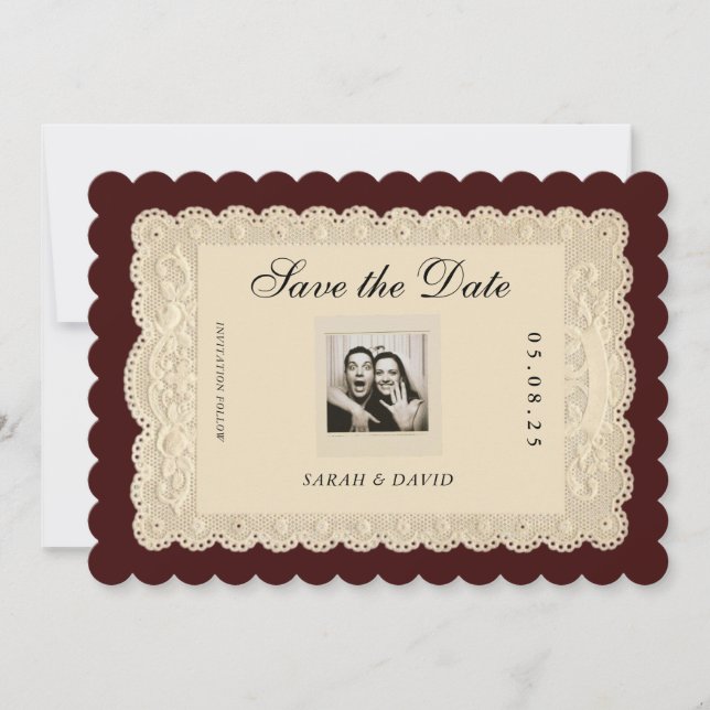 Vintage Klassiskt Pappersspets Save the Date (Framsida)