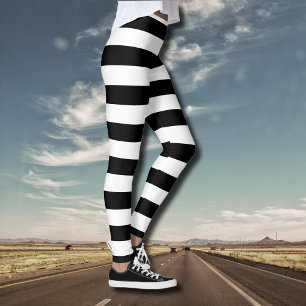 Vintage Klassiskt svartvitt rand Leggings