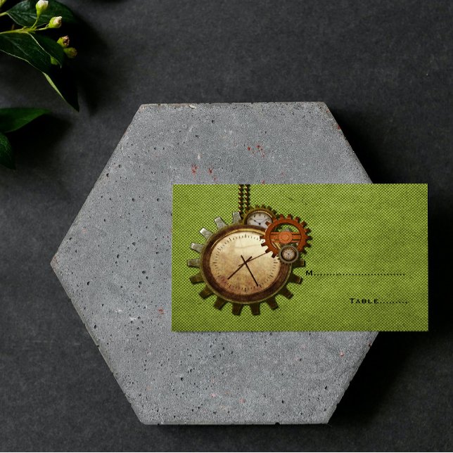 Vintage klocka | GRÖNT Placeringskort (Vintage Clock Place Card - Green)