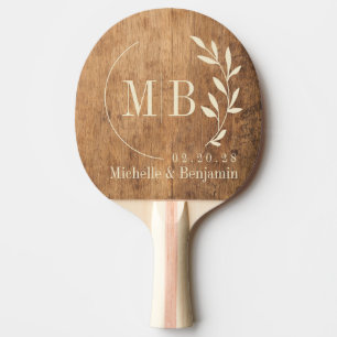 Vintage Klockblock Blad Bröllopsmonogram Pingisracket