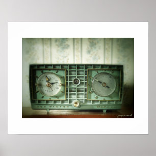 Vintage klockradioaffisch tryck