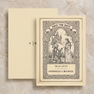 Vintage Knight Medeltida Skiss Spara Datum Kort