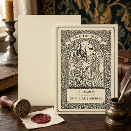 Vintage Knight medeltida skiss Spara datum-kort Datumet