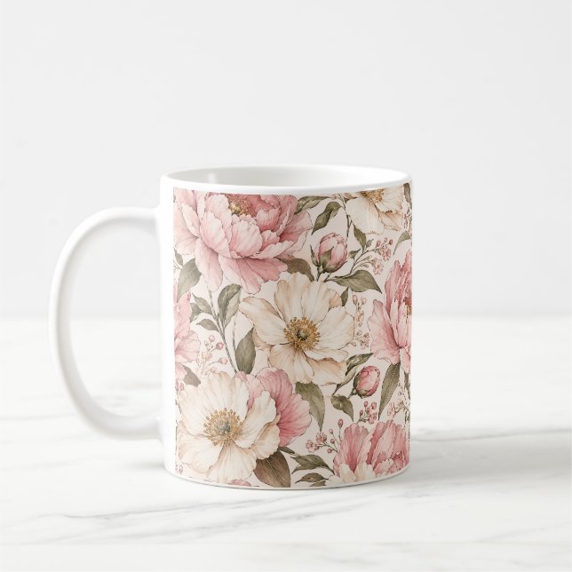Vintage Knoppande Peonier Mönster Kaffemugg (Vänster)