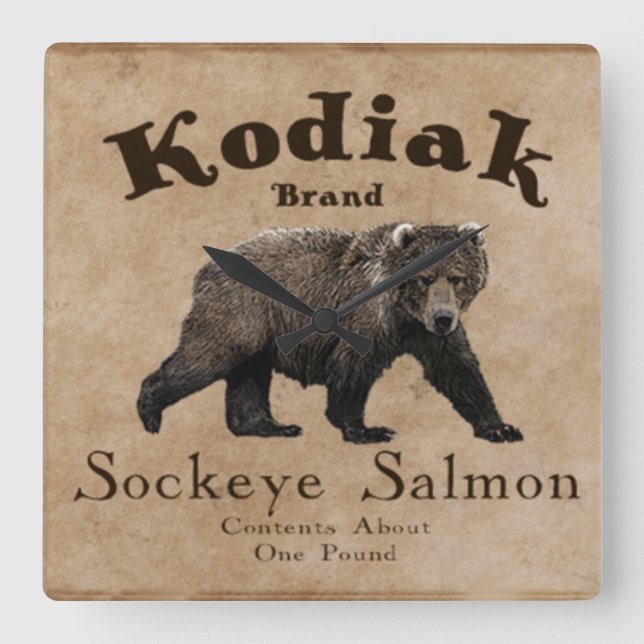 Vintage Kodiak Salmon Label (björn) Fyrkantig Klocka (Framsida)