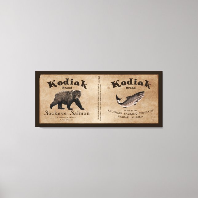 Vintage Kodiak Salmon Label Canvastryck (Framsida)