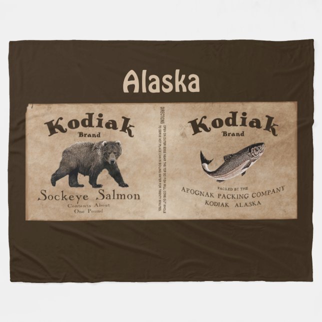 Vintage Kodiak Salmon Label Fleecefilt (Framsidan (Horisontell))