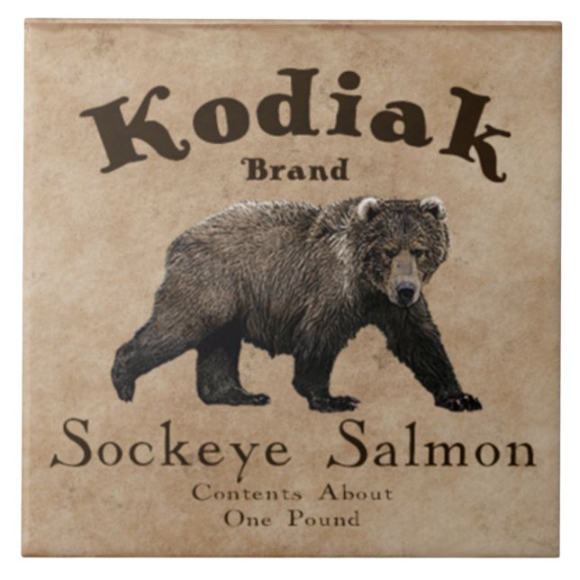 Vintage Kodiak Salmon Label Kakelplatta (Framsidan)