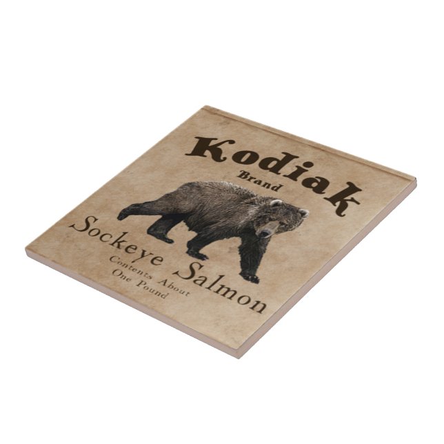 Vintage Kodiak Salmon Label Kakelplatta (Sidan)
