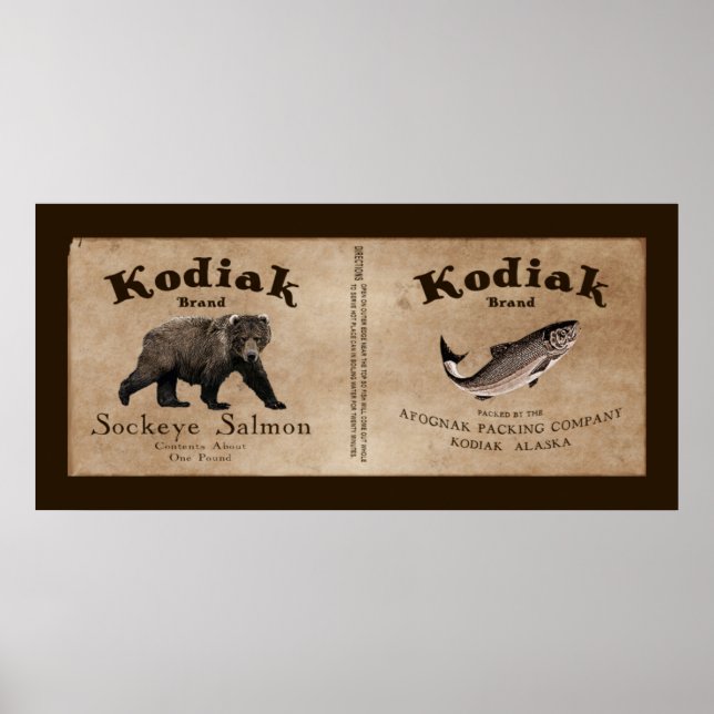 Vintage Kodiak Salmon Label Poster (Framsidan)