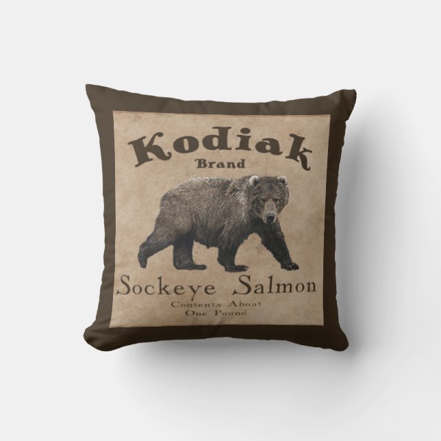 Vintage Kodiak Salmon Label Utomhuskudde (Framsida)