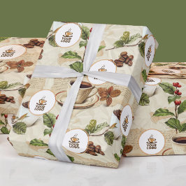 Vintage Koffebönor och Kopp Mönster Shop Brand Log Presentpapper