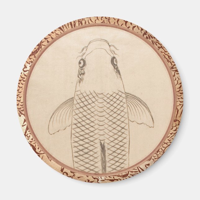 Vintage koi carp-målning gammal papper rulla konst magnet (Framsidan)