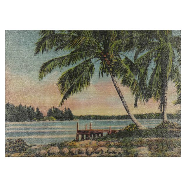 Vintage Kokosspalmer Tropisk Bris Solnedgång (Framsidan)