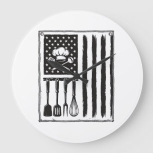 Vintage köksflagga köksredskap skjortdesign stor klocka