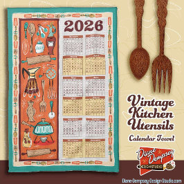 Vintage köksredskap Kalender Handduk 2026 Kökshandduk