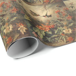 Vintage Kolibri & Blommig Botanisk Present Presentpapper