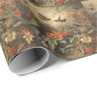 Vintage Kolibri & Blommig Botanisk Present Presentpapper