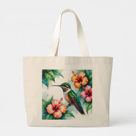 Vintage Kolibri & Hibiskus Blommig Handväskor Jumbo Tygkasse