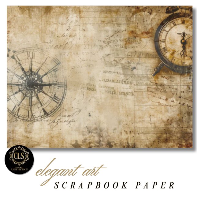 Vintage Kompass Antik Klocka Scrapbookpapper (Scrapbook Paper - Vintage Compass Antique Clock)