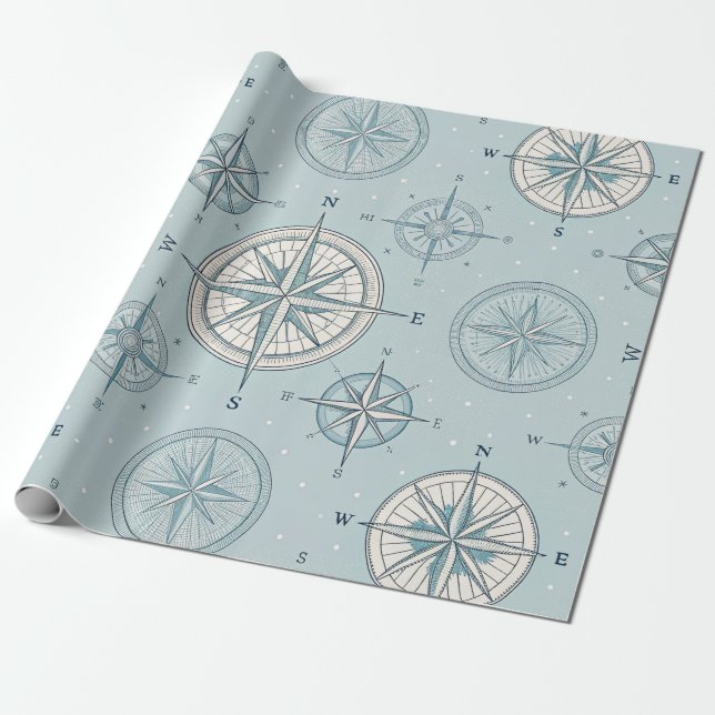Vintage kompass Nautilus-sömlöst mönster (1) Presentpapper (Utrullad)
