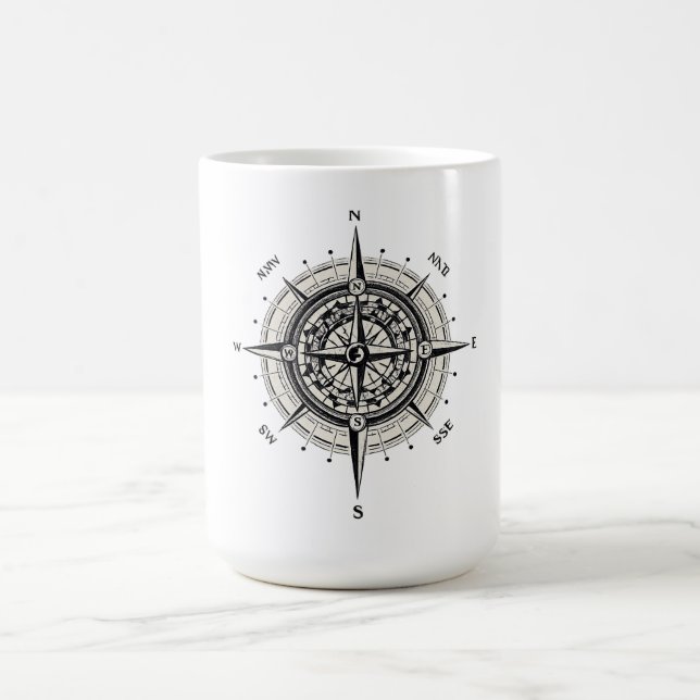 Vintage kompassros illustration i monokrom kaffemugg (Center)