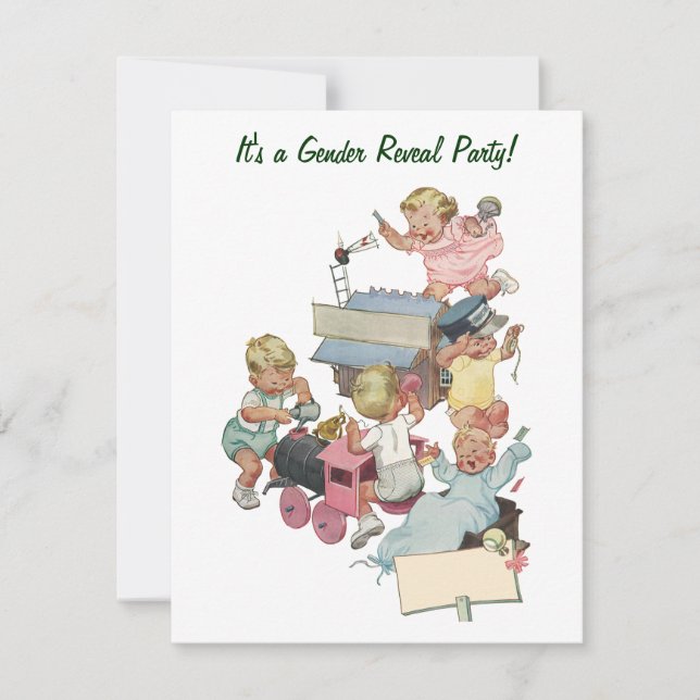 Vintage-könsbestämmande bebisfest inbjudan (Framsida)