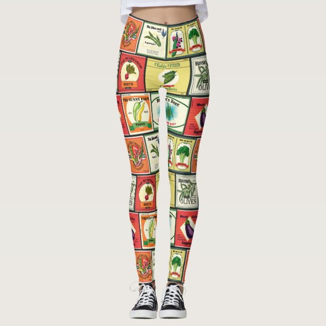 Vintage konserver - grönsaksetiketter leggings (Framsida)