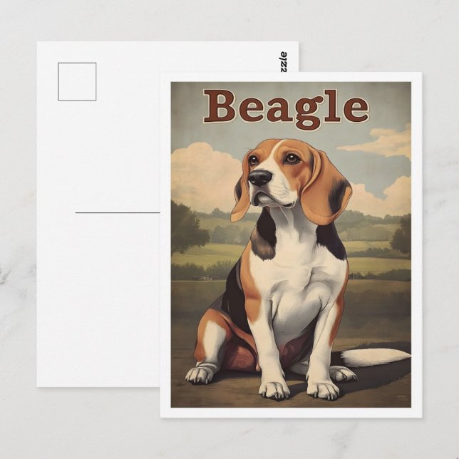Vintage konst Beagle hund Vykort (Fram/baksida)