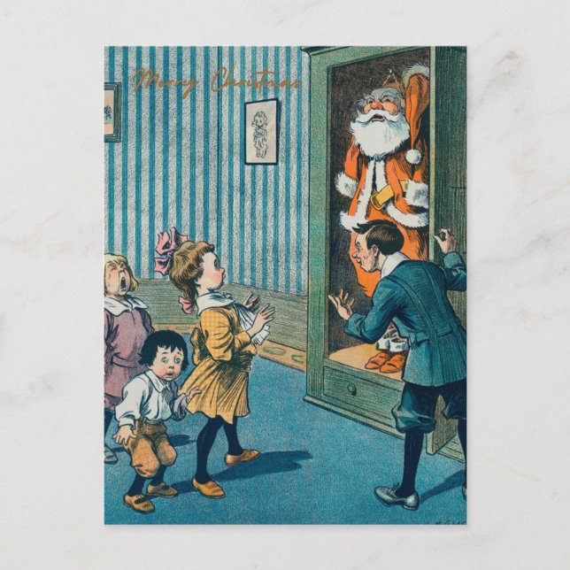 Vintage  konst i jultomten helg vykort (Framsida)