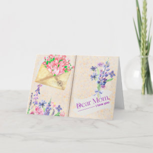 Vintage konst i öppen bokstil med blommig mamma kort