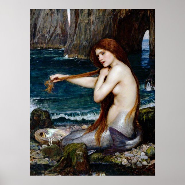 Vintage konst John William Waterhouse En havfrue Poster (Framsidan)
